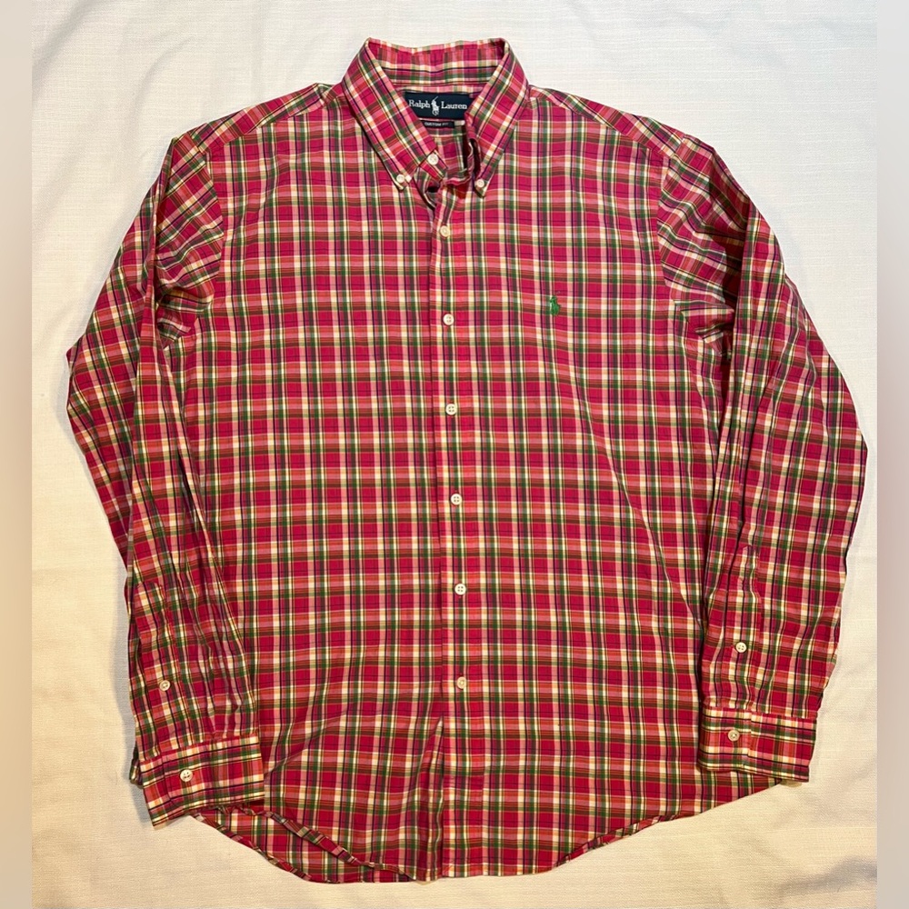 Ralph Lauren Men's Multicolor pink and green Plaid button down Shirt Large L